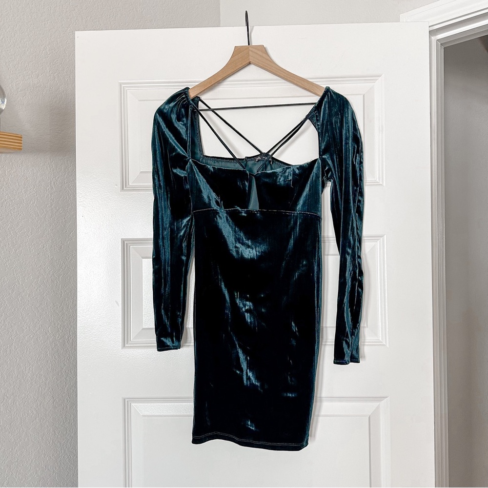 Zara Velvet Mini Dress in Deep Teal